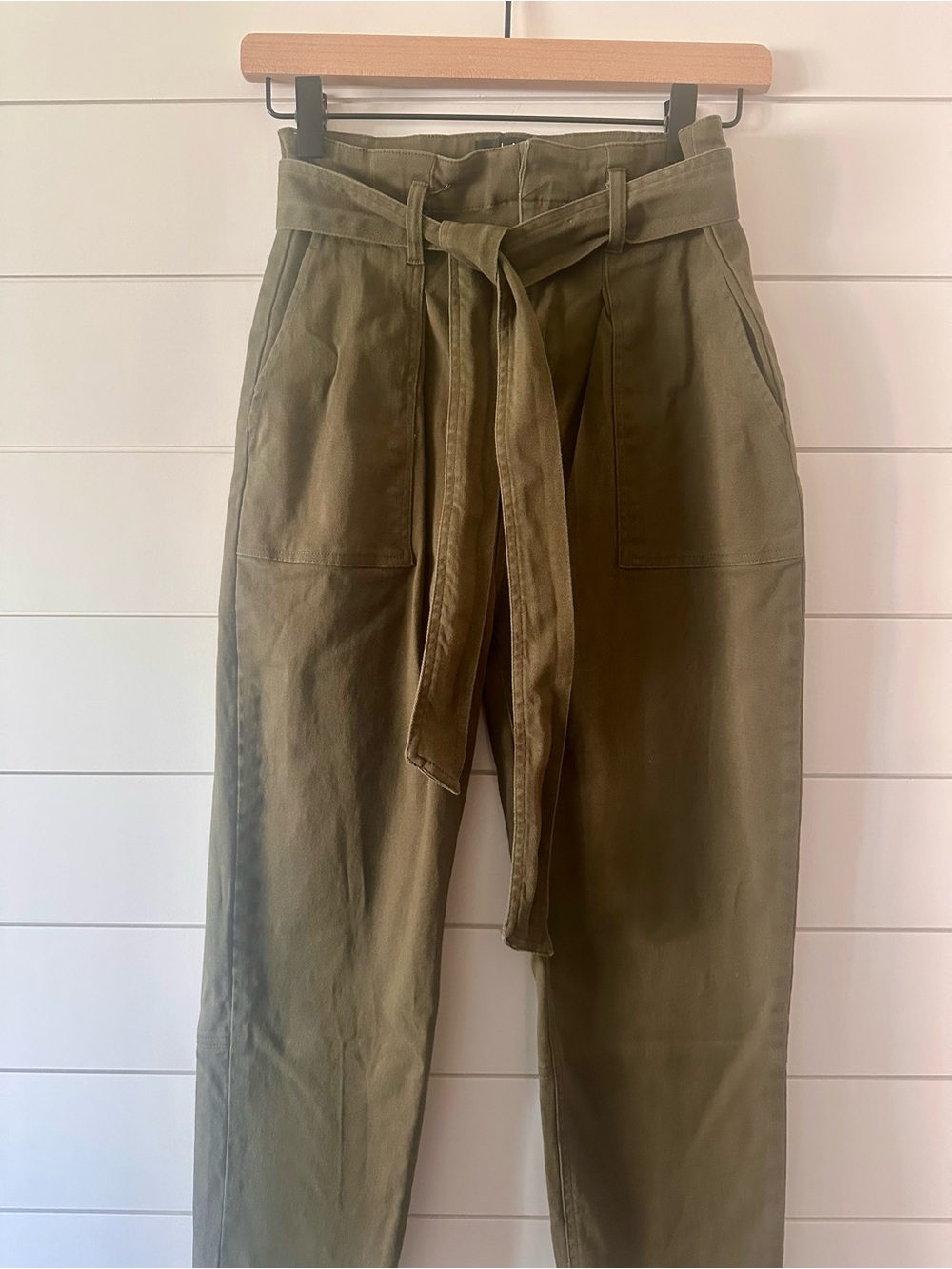 Olive Green High-Rise Belted Pants